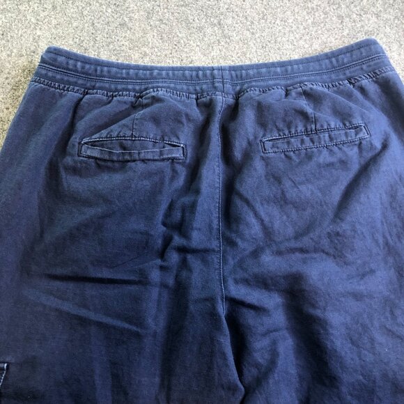 GAP Pants Mens Large Blue Cargo Linen Blend Drawstring Elastic Waist Pockets - Picture 9 of 11